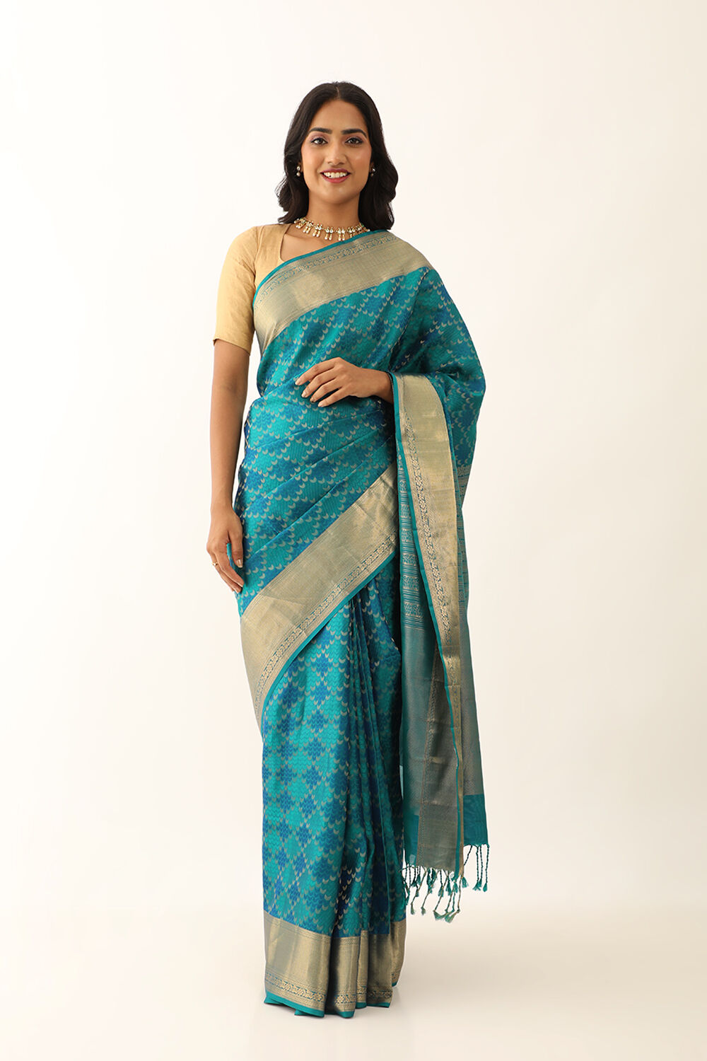 Blue Pure Silk Woven South Saree image number null