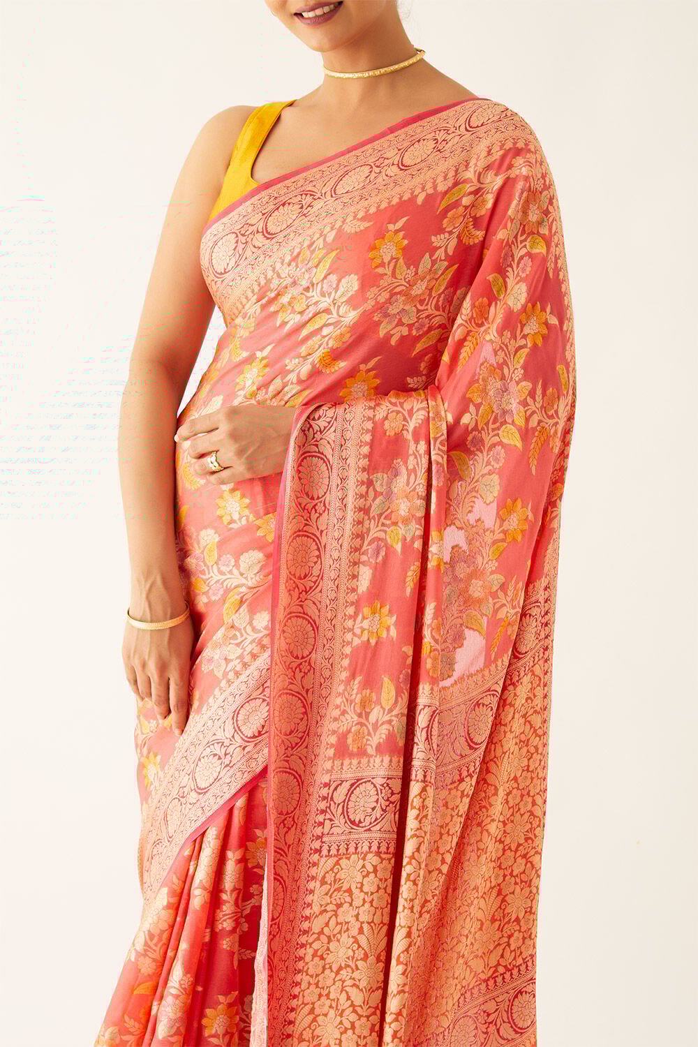 Pink Pure Georgette Banarasi Brocade Saree image number null