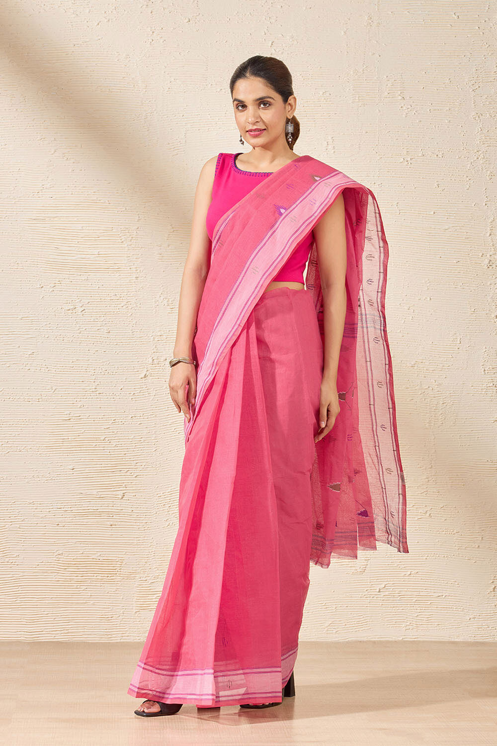 Pink Bengal Pure Cotton Jamdani Saree image number null