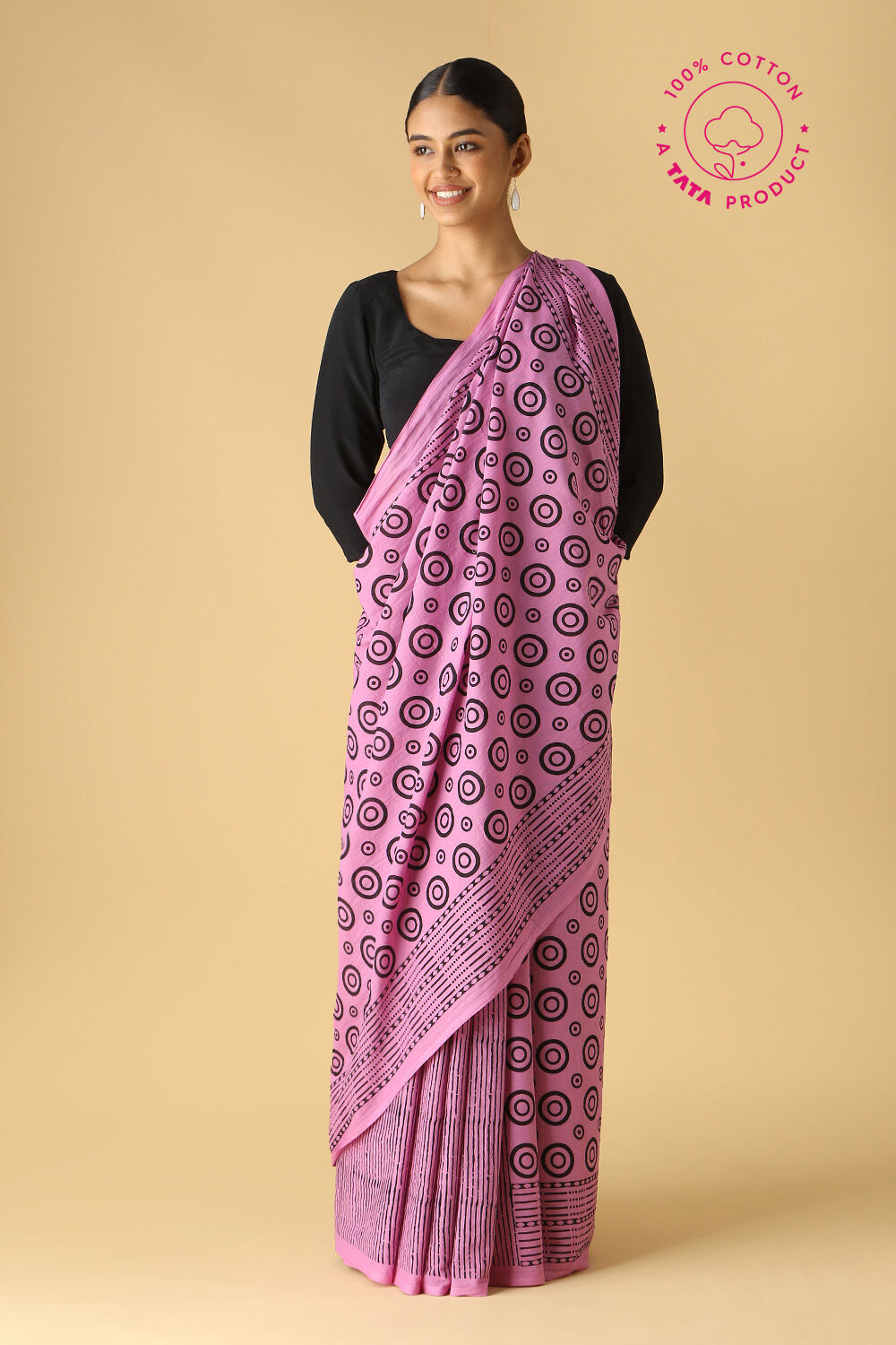 Light Pink Cotton Printed Saree image number null