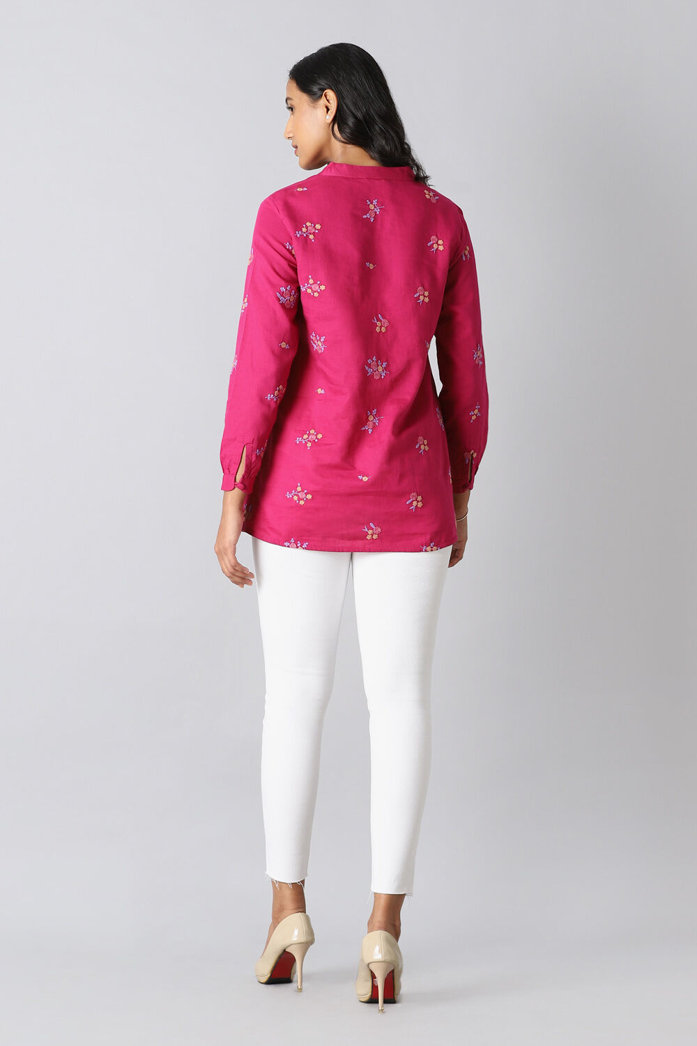 Dark Pink Linen Embroidered Kurta image number null