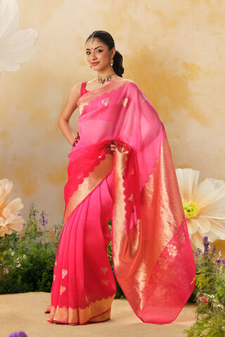 Pink Pure Silk Organza Kadwa Banarasi Saree image number