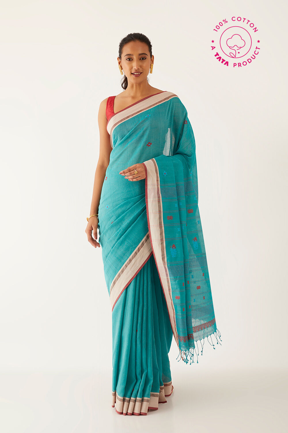 Green Pure Cotton Woven Bengali Saree image number null