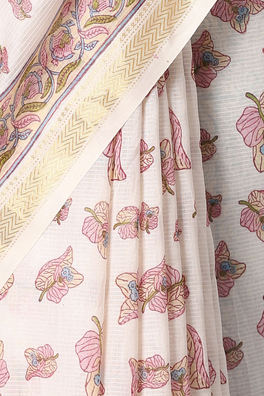 Off White Pure Silk Cotton Sanganeri Printed Saree image number null