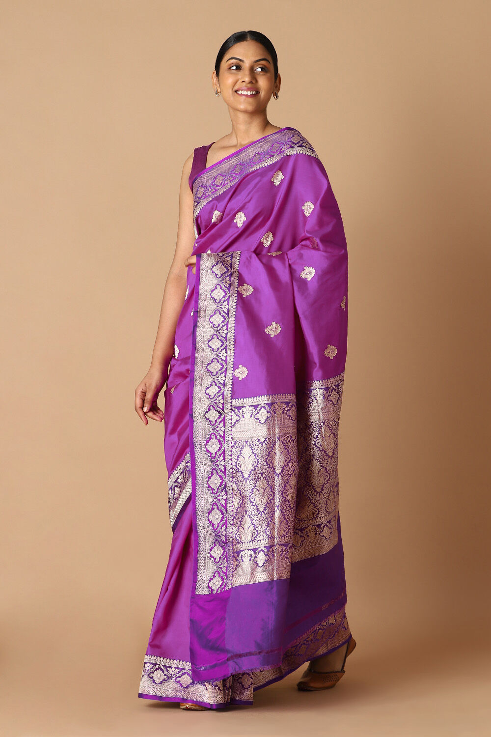 Violet Pure Silk Banarasi Saree image number null