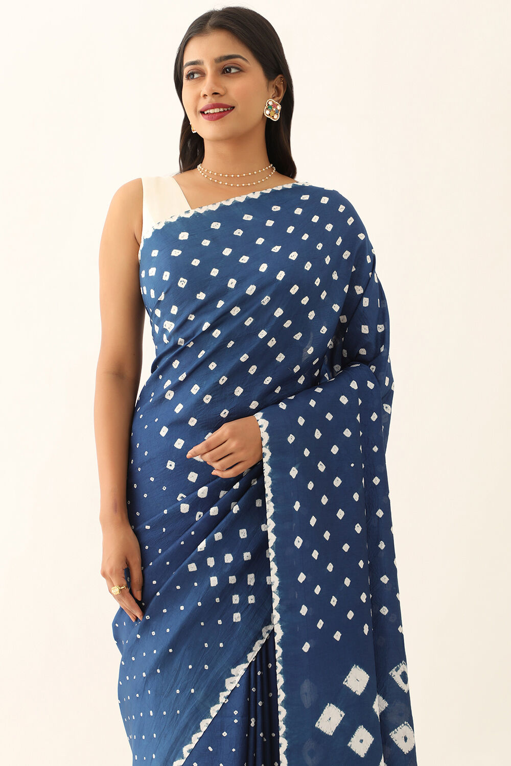 Dark Blue Pure Silk Bandhani Saree image number null