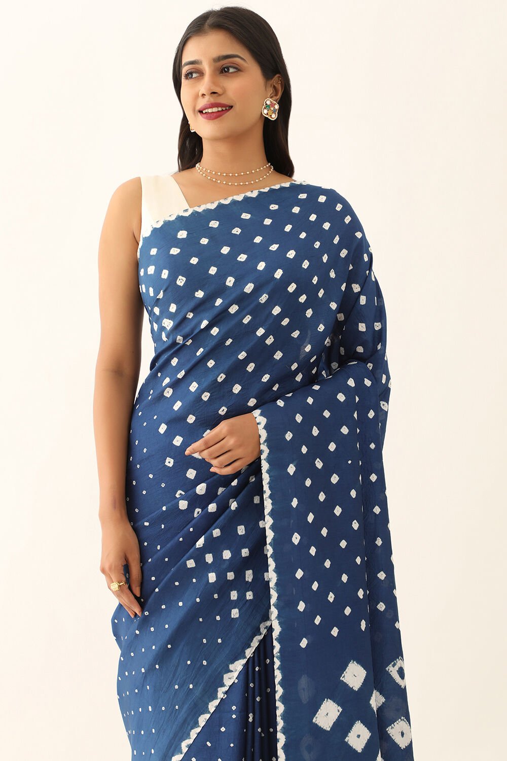 Dark Blue Pure Silk Bandhani Saree image number null
