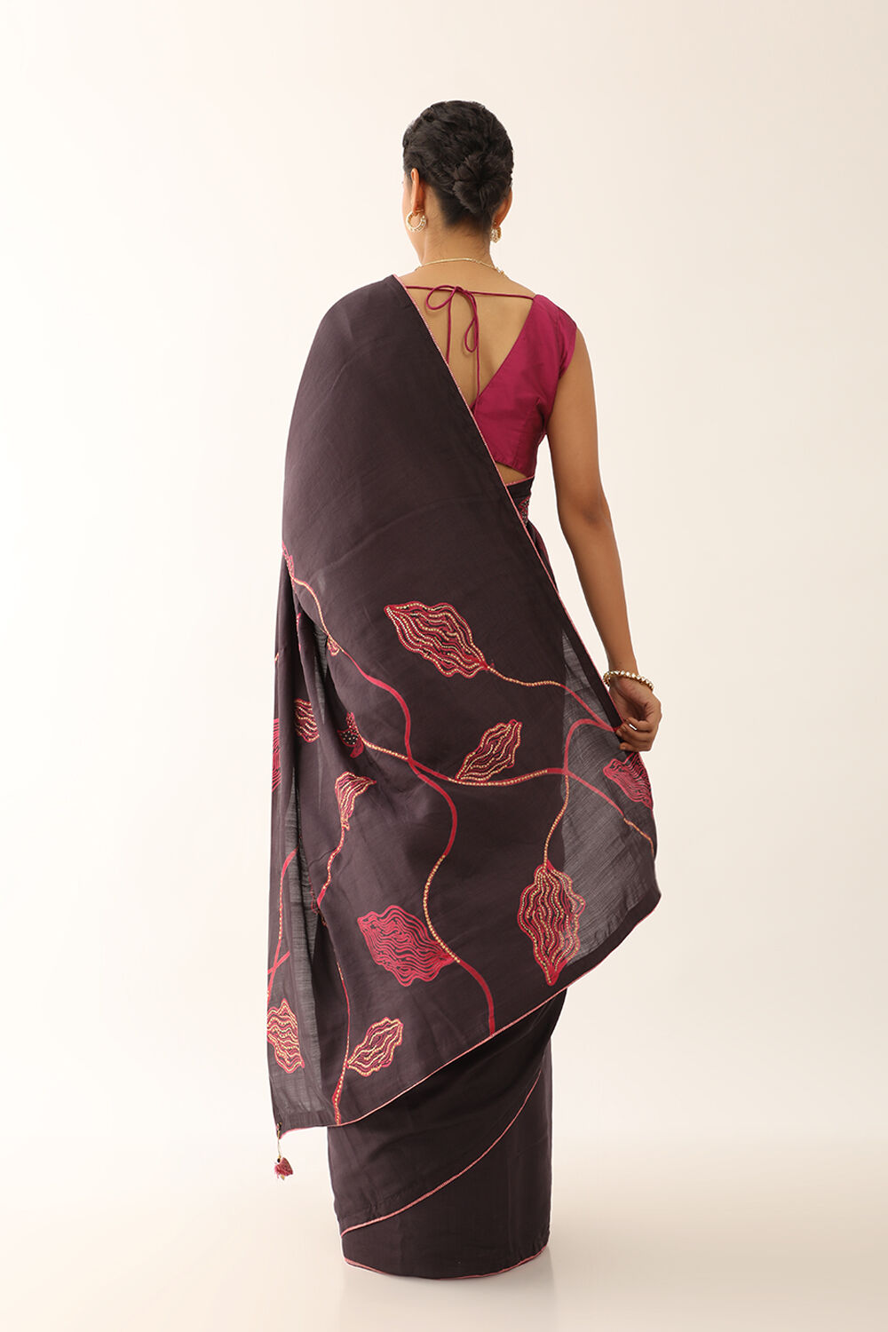 Black Hand Painted Pure Tussar Silk Saree image number null