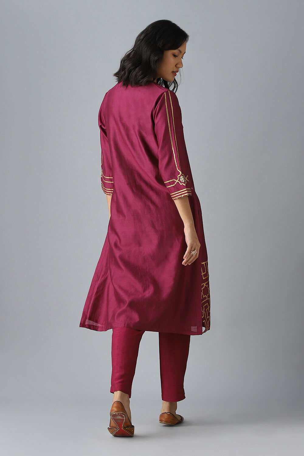 Purple Embroidered Silk Cotton Kurta Set image number null