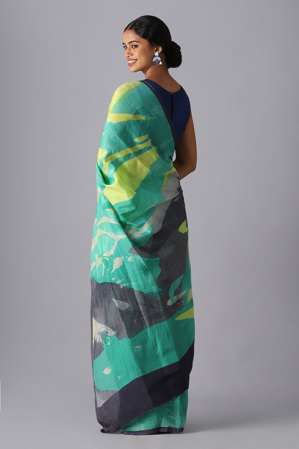 Green Pure Silk Linen Printed Saree image number null