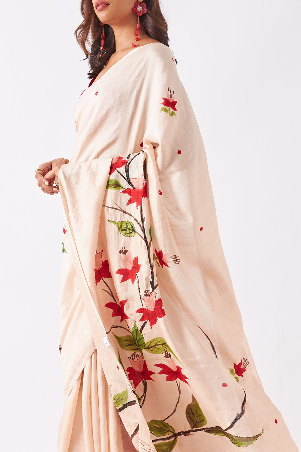 Beige Pure Silk Hand Painted Saree image number null