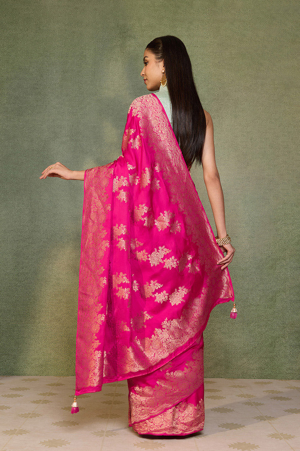 Pink Woven Viscose Satin Saree image number null