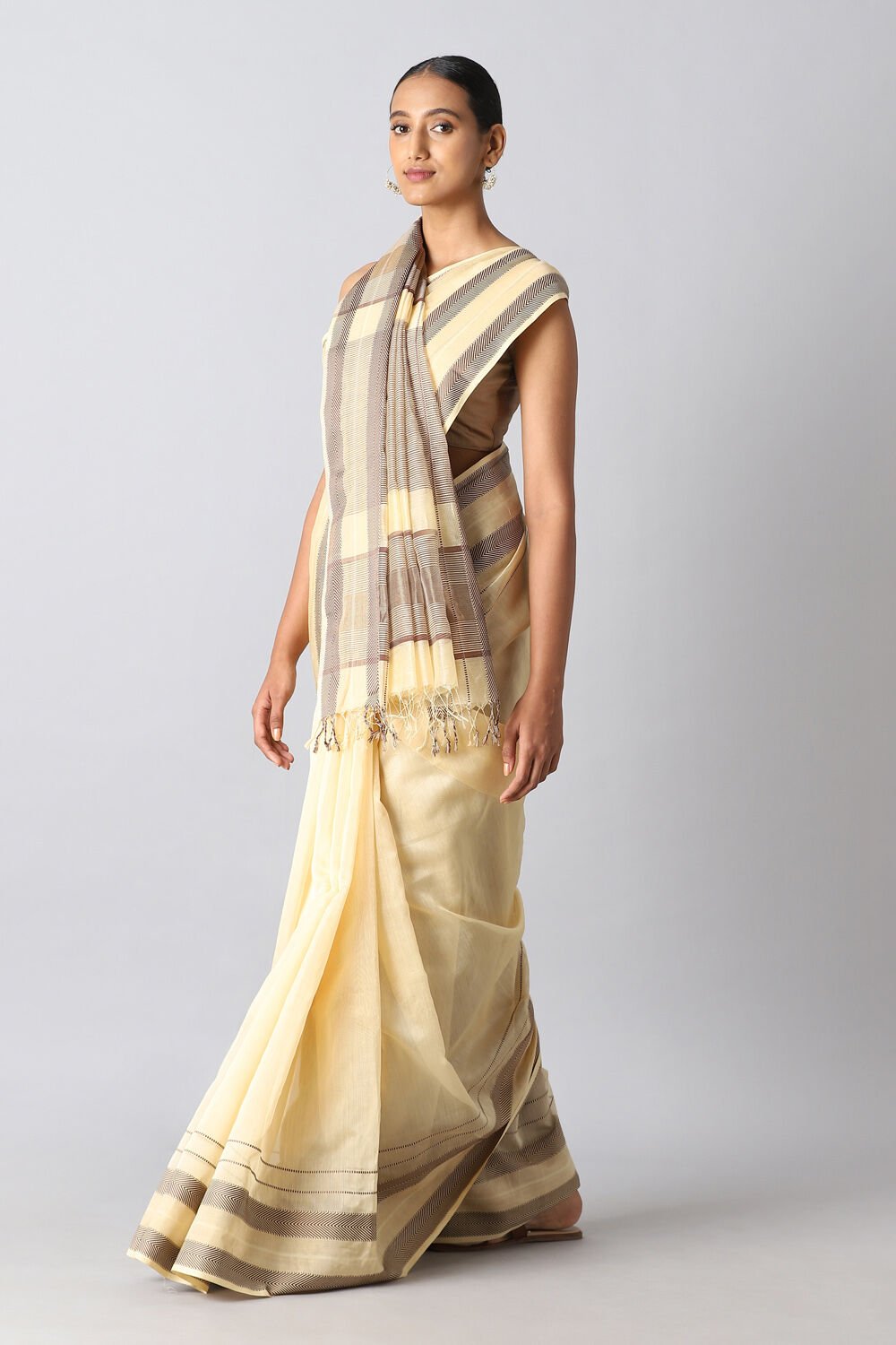 Beige Pure Silk Cotton Maheswari Saree image number null
