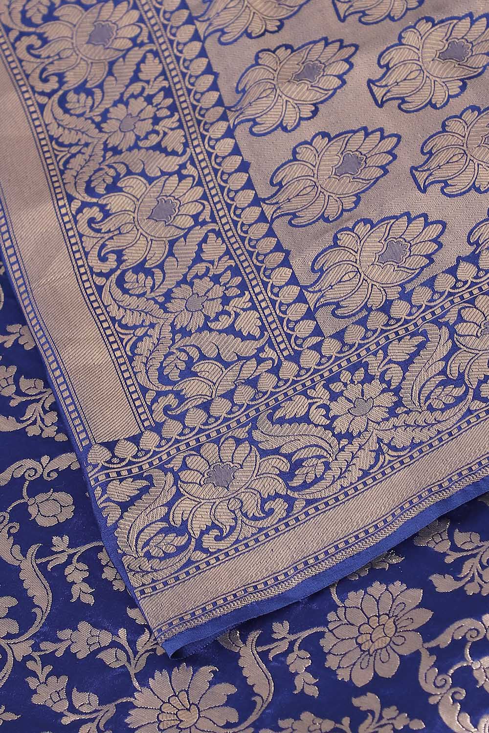 Dark Blue Pure Silk Banarasi Saree image number null