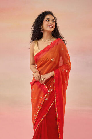 Red Viscose Organza Gota Patti Embroidered Saree thumbnail image number null