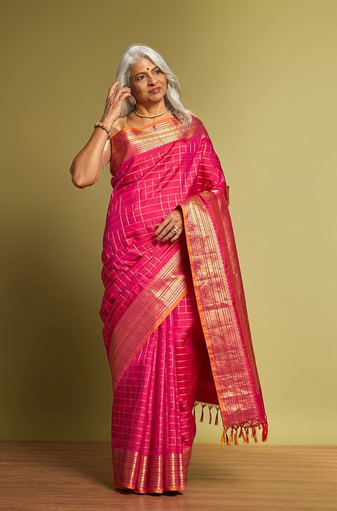 Dark Pink Woven Silk Gadwal Saree