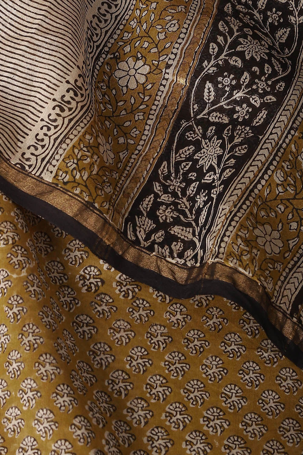 Yellow Pure Silk Cotton Bagru Printed Saree image number null