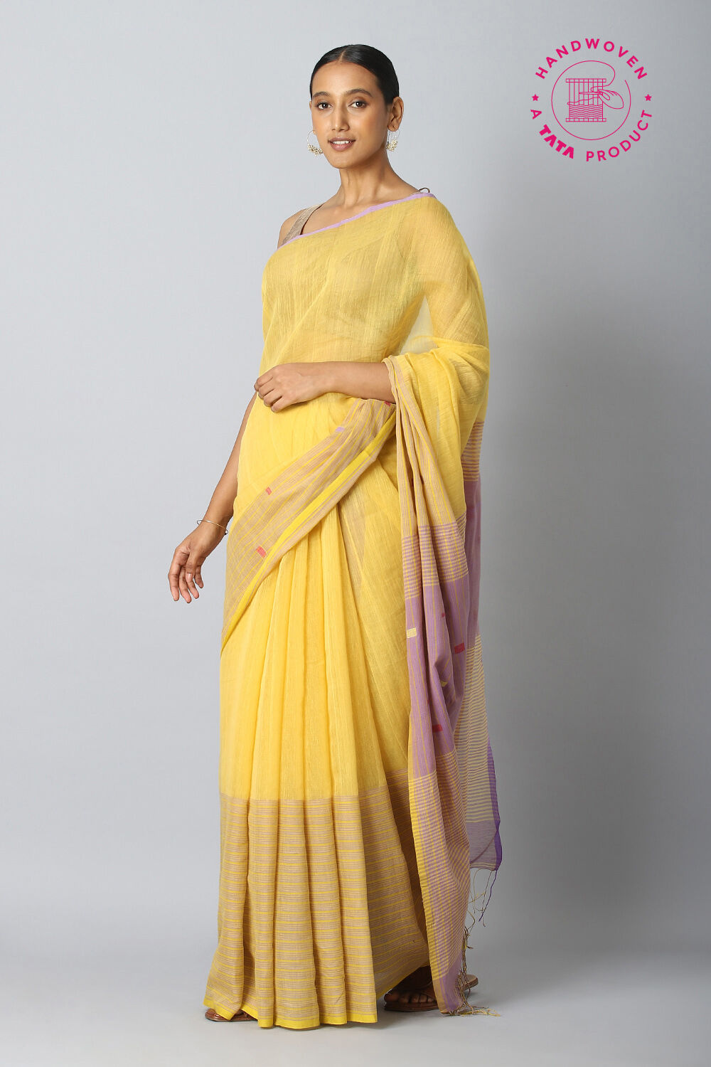 Yellow Pure Silk Cotton Jamdani Saree image number null