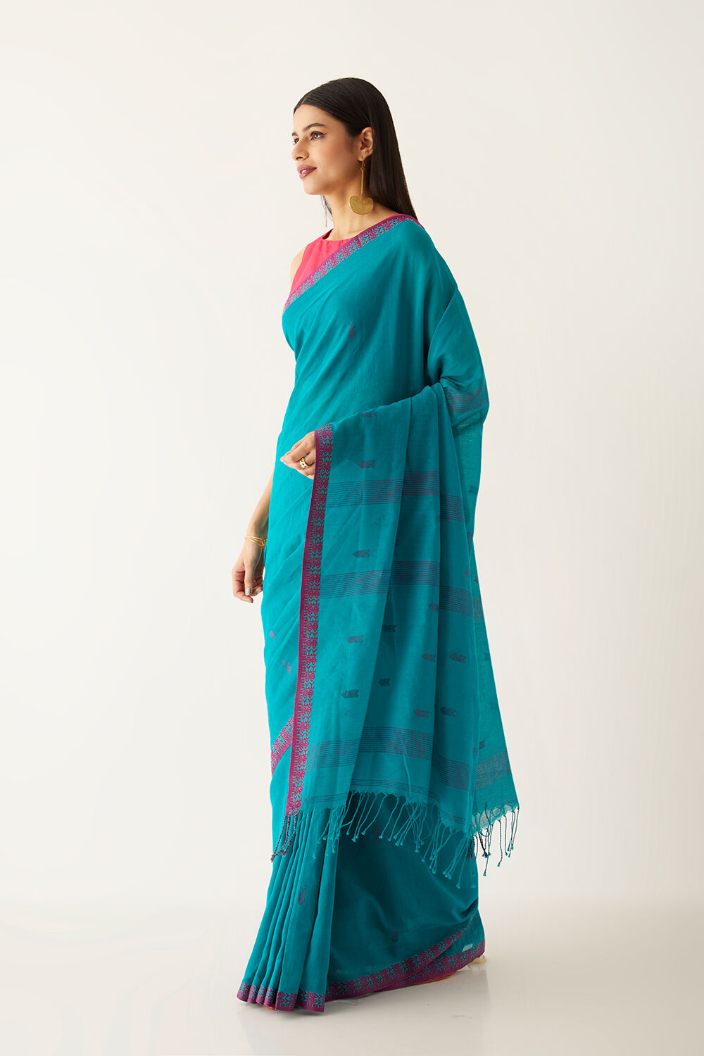 Green Pure Cotton Bengal Saree image number null