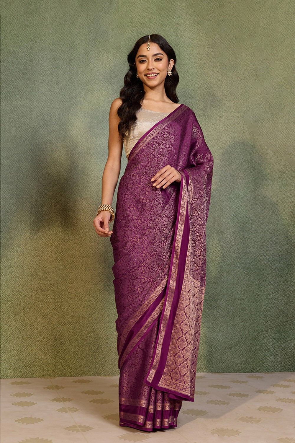 Purple Woven Pure Viscose Saree image number null