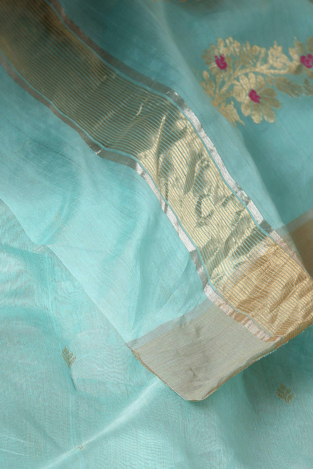 Light Blue Pure Silk Cotton Chanderi Saree image number null