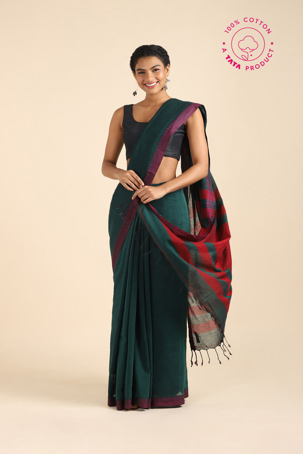 Green Pure Cotton Bengal Saree image number null