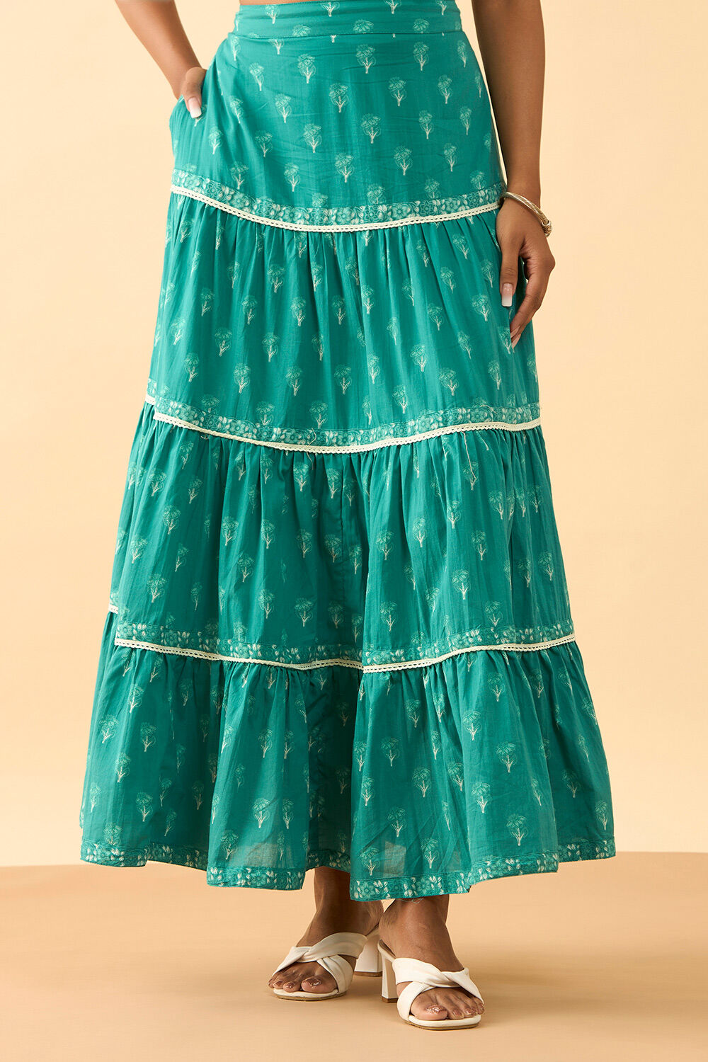 Dark Green Rajasthan Screen Printed Pure Cotton Ethnic Skirt image number null