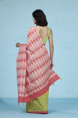 Light Green Pure Cotton Mulmul Block Printed Bengal Saree thumbnail image number null