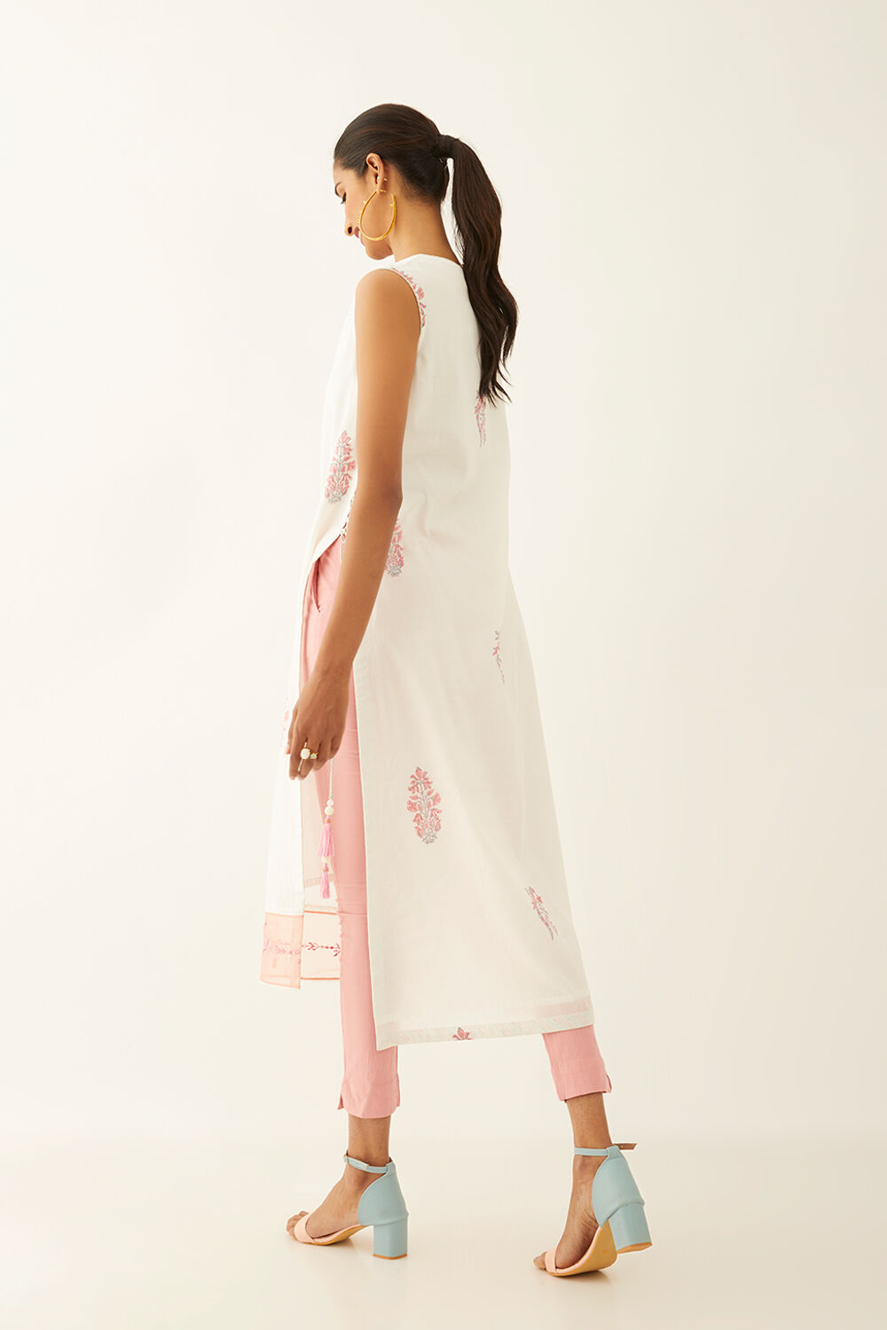 Off White Viscose Block Printed Kurta image number null
