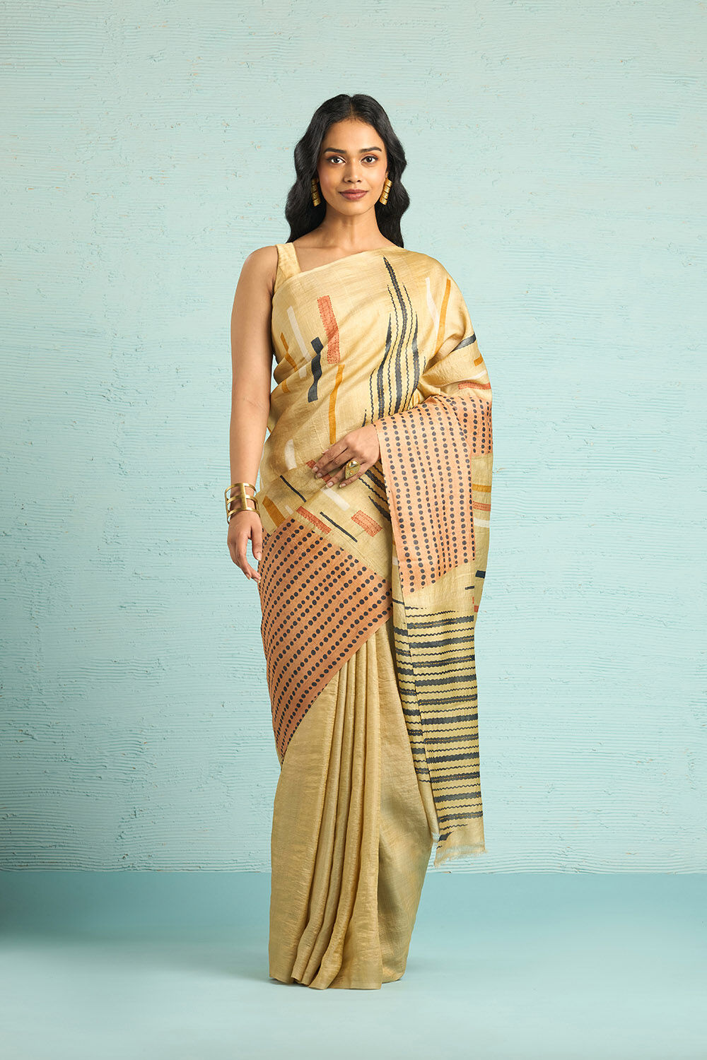 Beige Chattisgarh Pure Tussar Silk Hand Painted Saree image number null