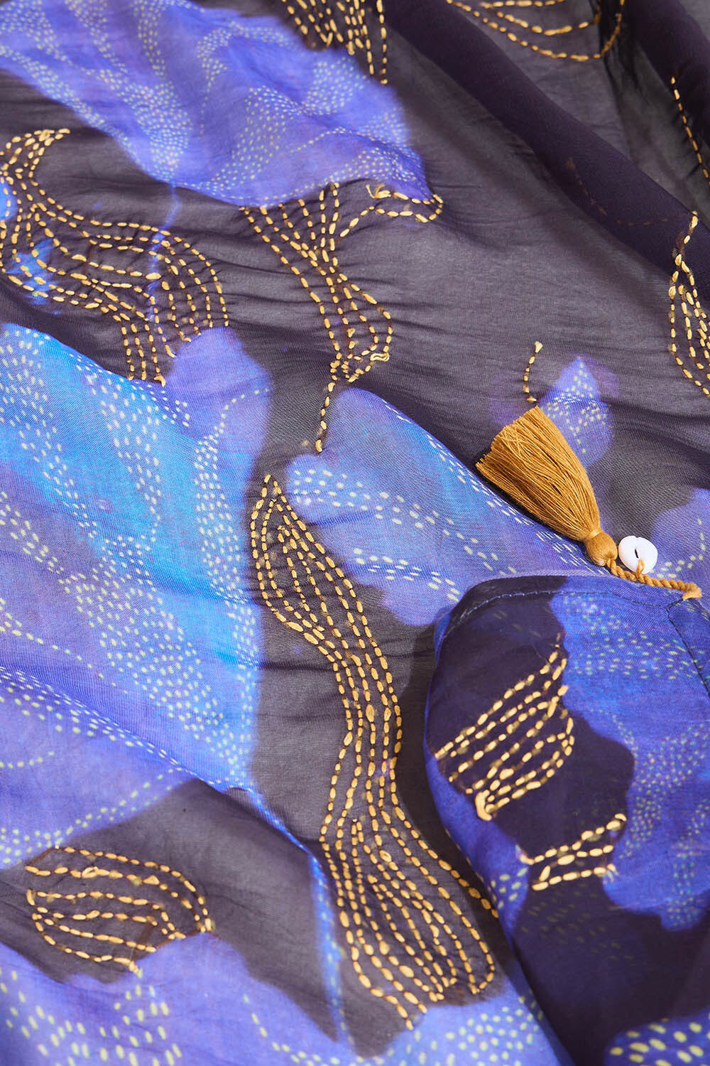 Dark Blue Printed Viscose Organza Kantha Saree image number null