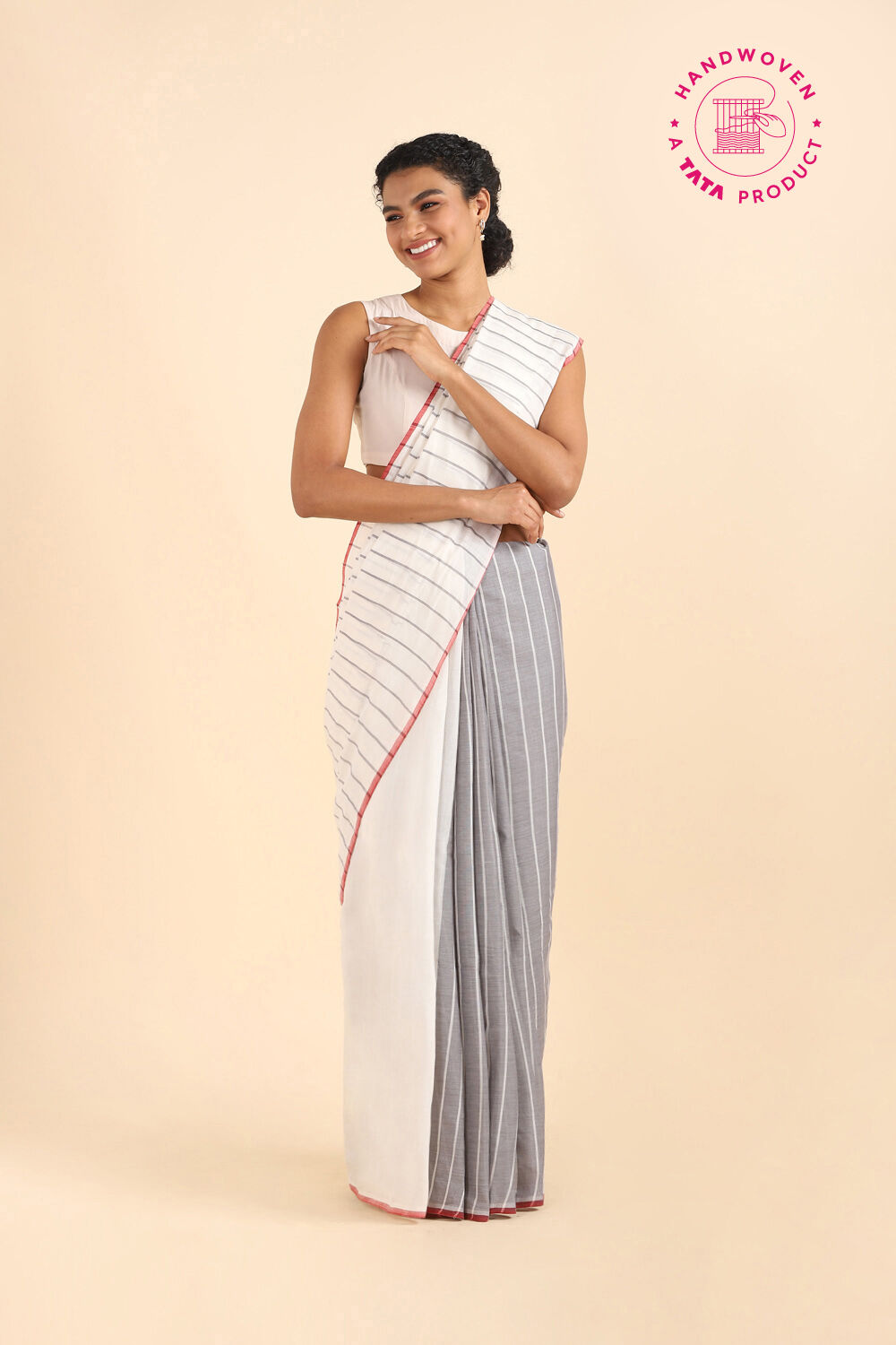 Off Pure White Cotton South Saree image number null