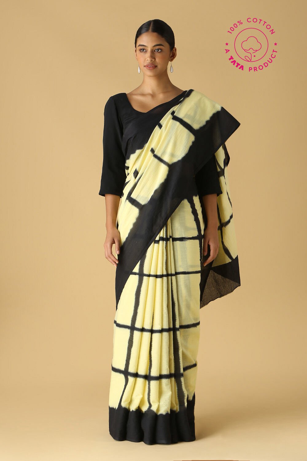 Light Yellow Cotton Printed Saree image number null