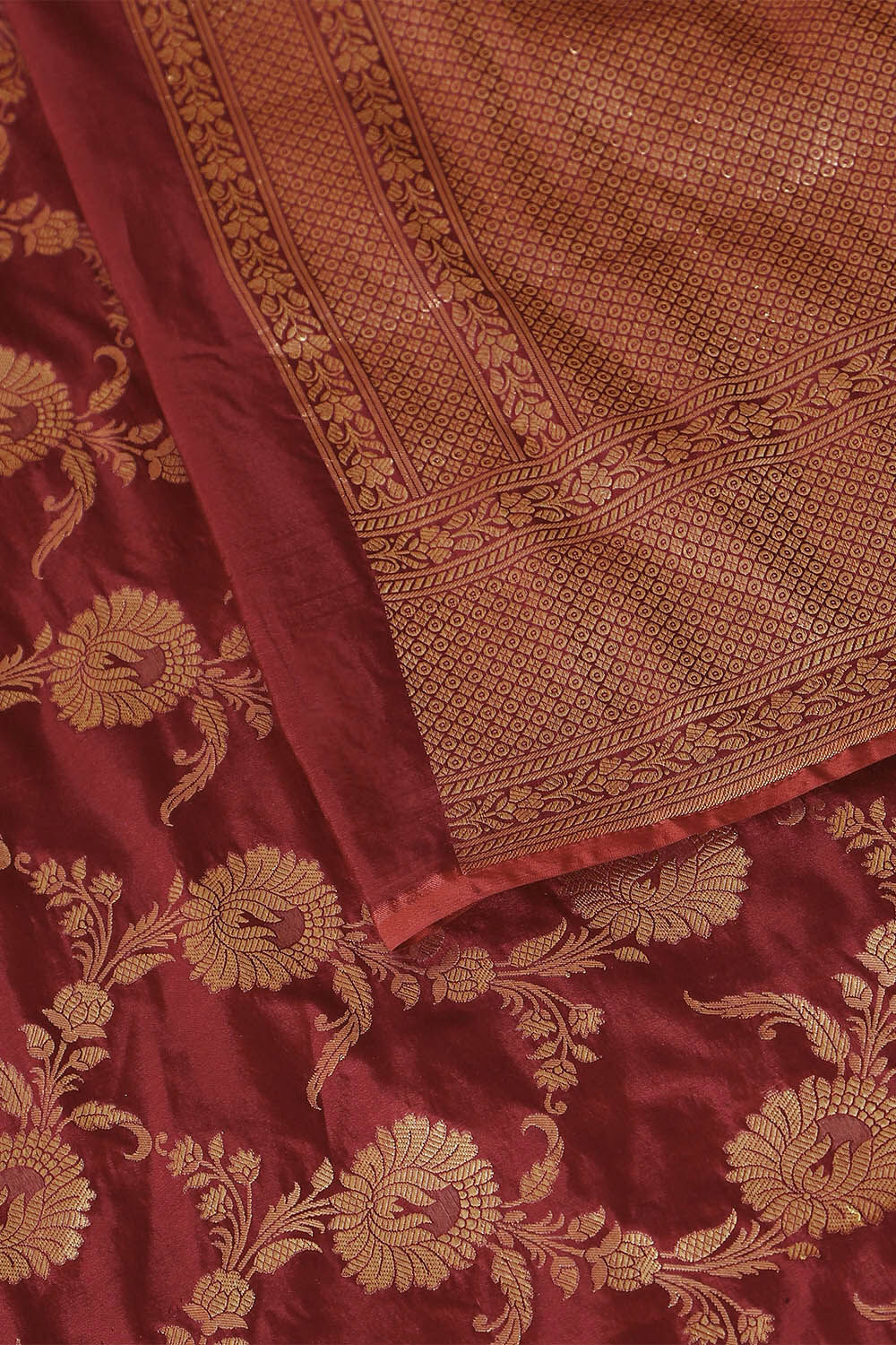 Dark Red Pure Silk Banarasi Saree image number null