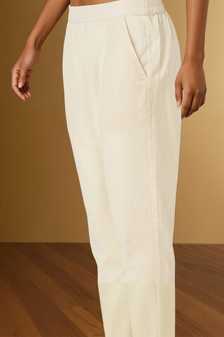 Off White Woven Pure Cotton Trouser thumbnail image number null