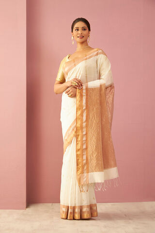 Off White Woven Pure Silk Cotton Maheshwari Saree thumbnail image number null