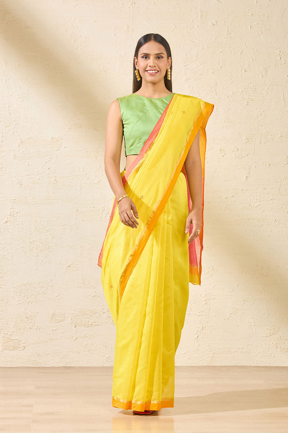 Light Yellow Embroidered Pure Silk Cotton Chanderi Saree image number null