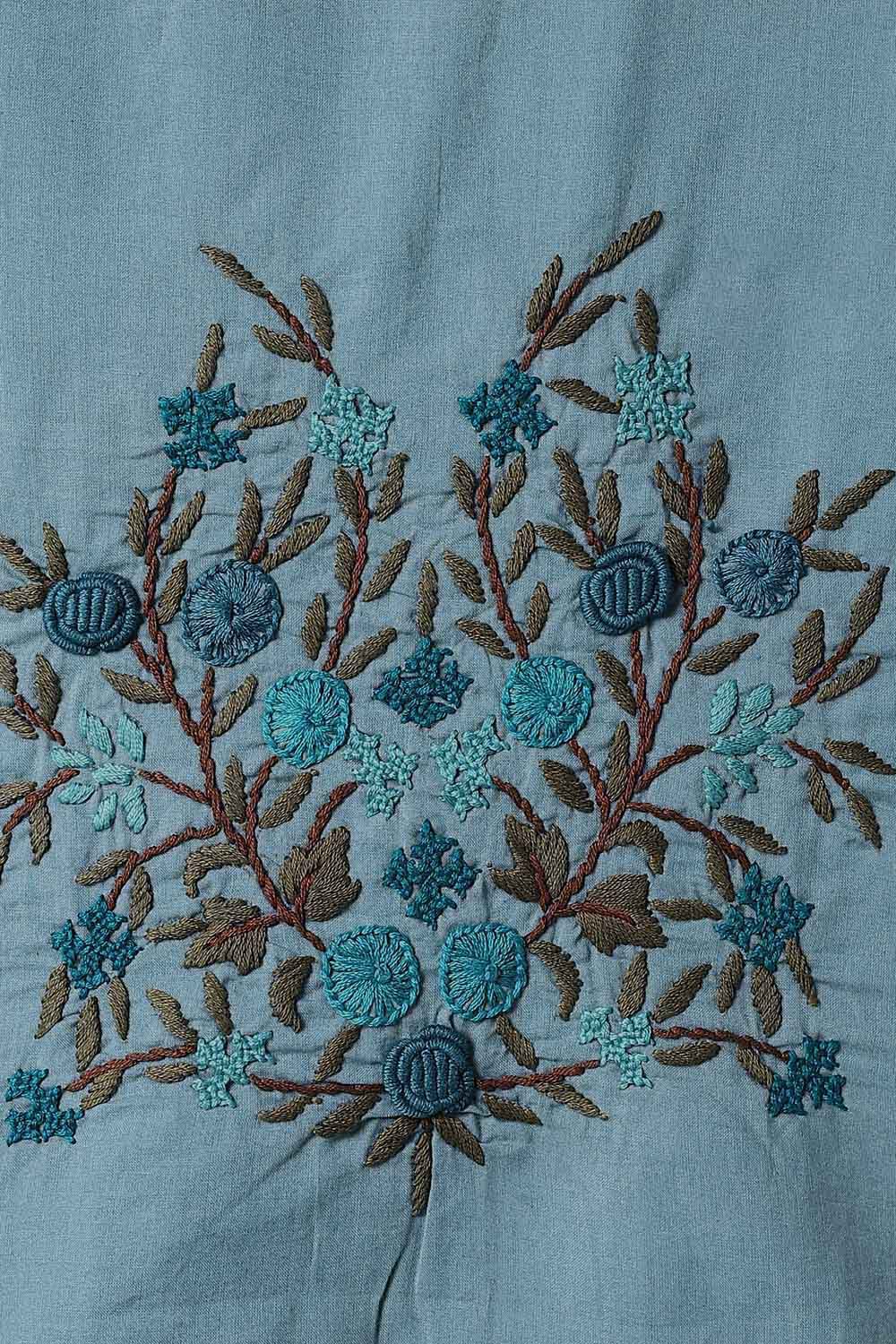 Light Blue Linen Embroidered Unstitched Suit Set image number null