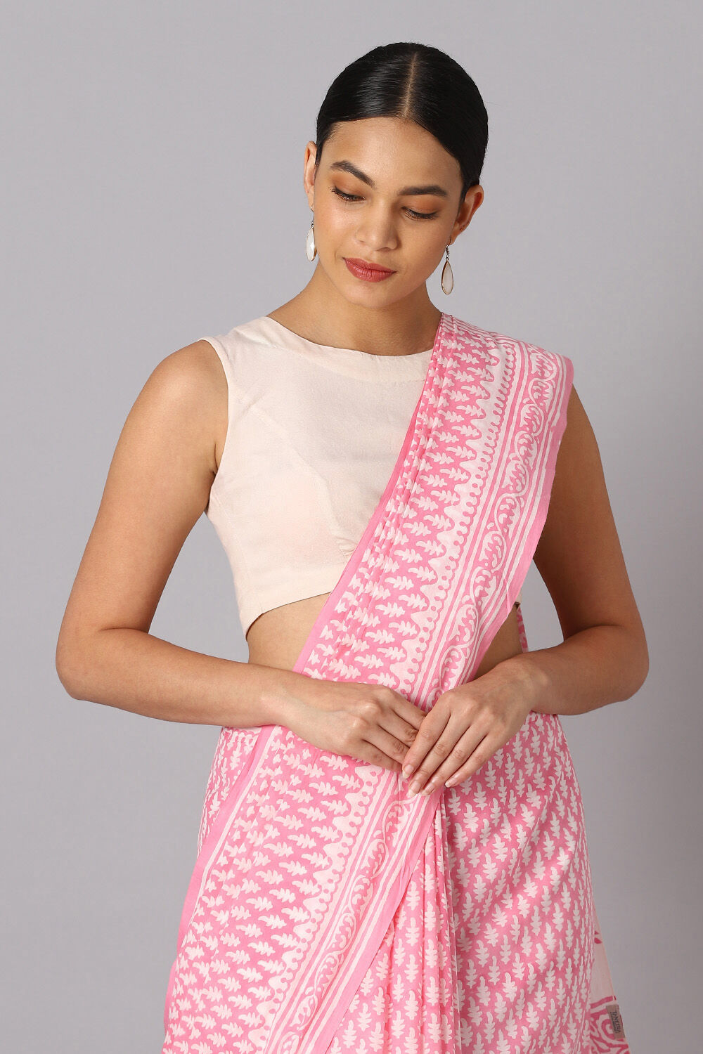Light Pink Pure Cotton Sanganeri Printed Saree image number null