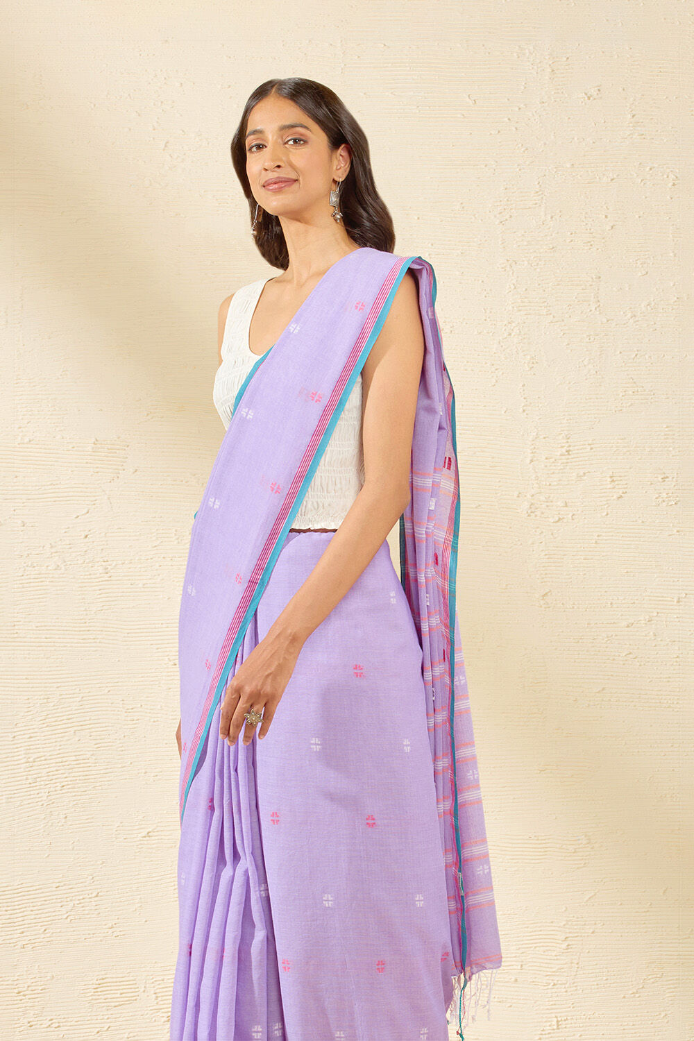 Violet Bengal Pure Cotton Jamdani Saree image number null