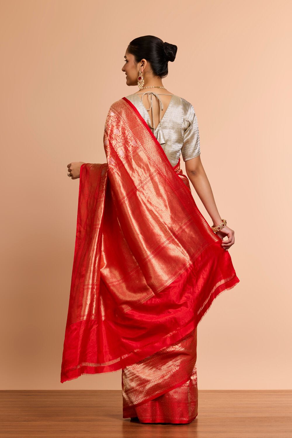 Red Pure Silk Cutwork Banaras Saree image number null