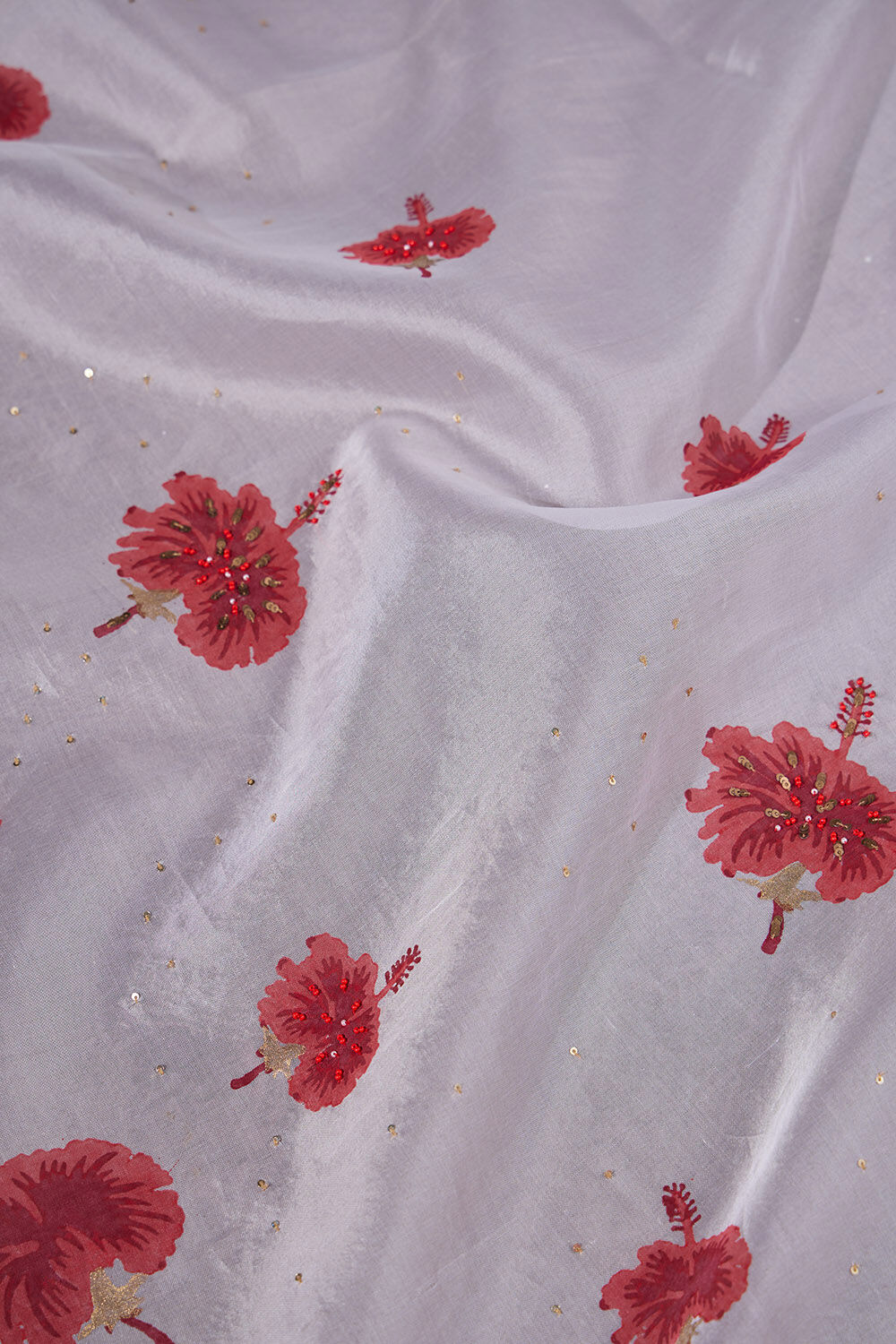 Off White Pure Organza Printed Embroidery Saree image number null