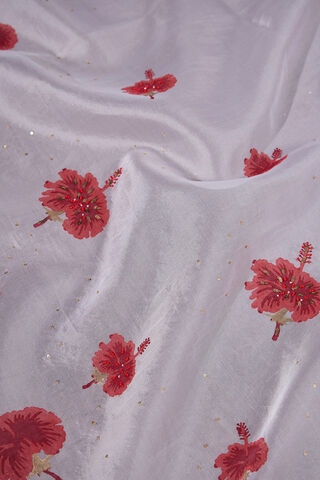 Off White Pure Organza Printed Embroidery Saree thumbnail image number null