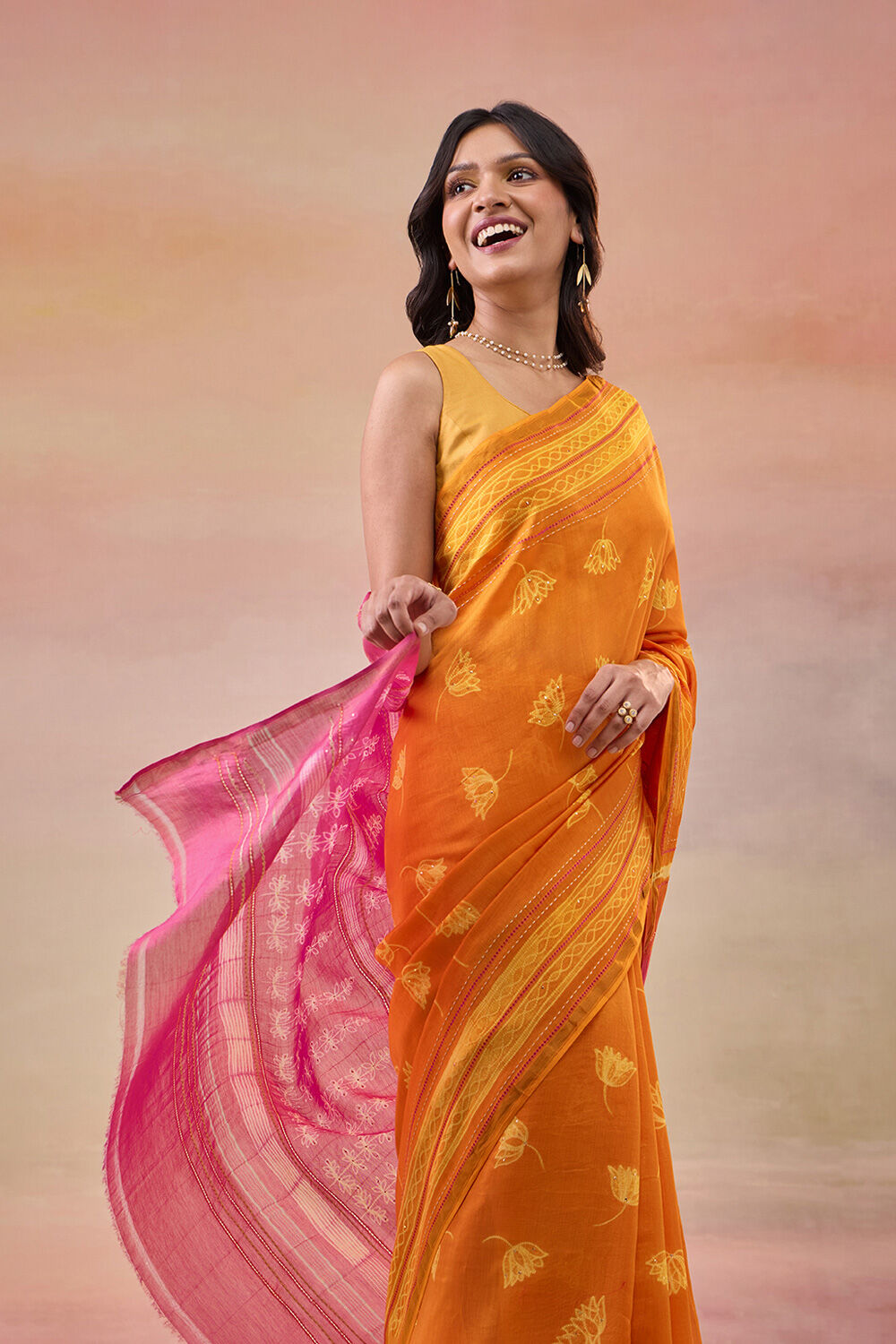 Yellow Rajasthan Pure Silk Cotton Embroidered Saree image number null