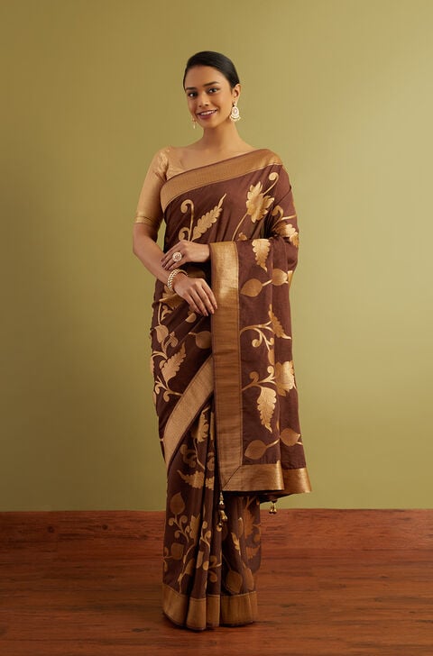 Brown Woven Viscose Luxe Saree