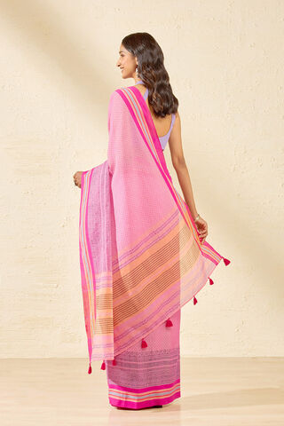 Dark Pink Pure Cotton Block Printed Bengal Saree thumbnail image number null