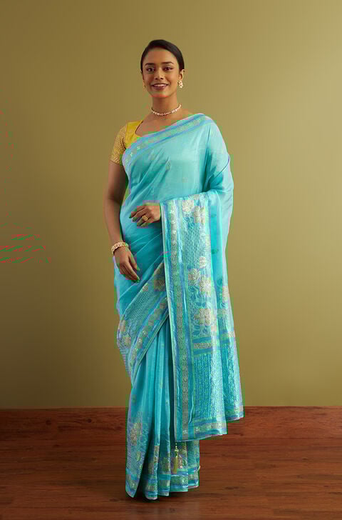 Blue Woven Viscose Luxe Saree