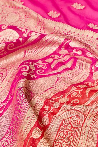 Red Pure Silk Georgette Cutwork Banaras Saree thumbnail image number null