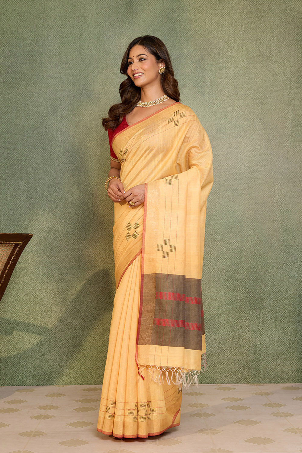 Light Orange Bhagalpur Woven Silk Viscose Saree image number null