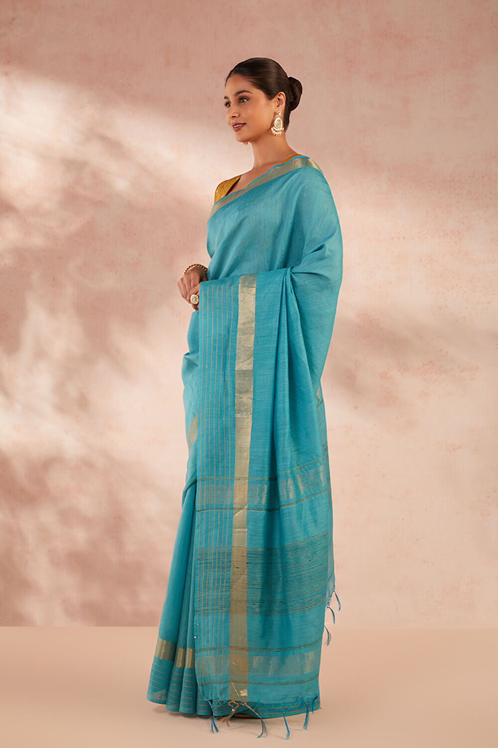 Blue Bhagalpur Woven Pure Silk Saree image number null